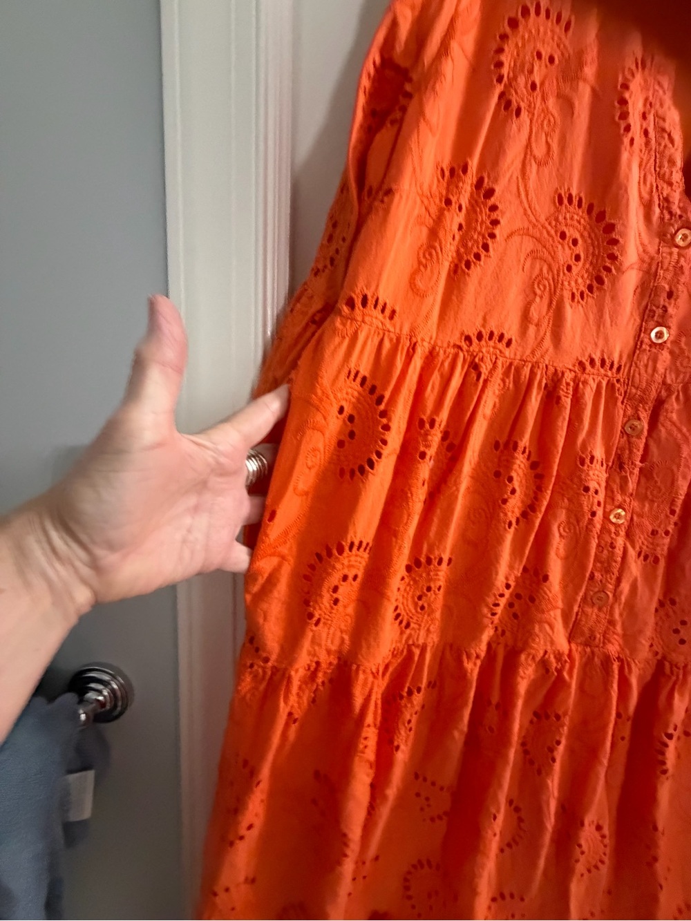 Orange Eyelet Tiered Midi Dress - Women - Picture 6 of 10